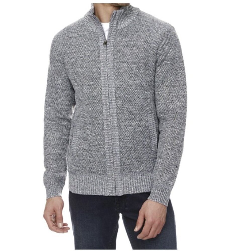 Buffalo David New Mens Full Zip Fleece Lined Textured Knit Gray Sweater